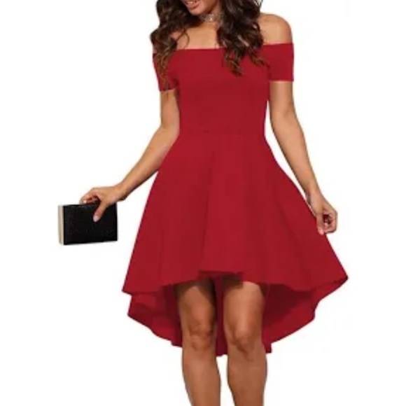 Sarin Mathews Dresses & Skirts - New Sarin Mathews Red Hi/Low Off the Shoulder HOLIDAY Swing Pinup Dress SZ LARGE